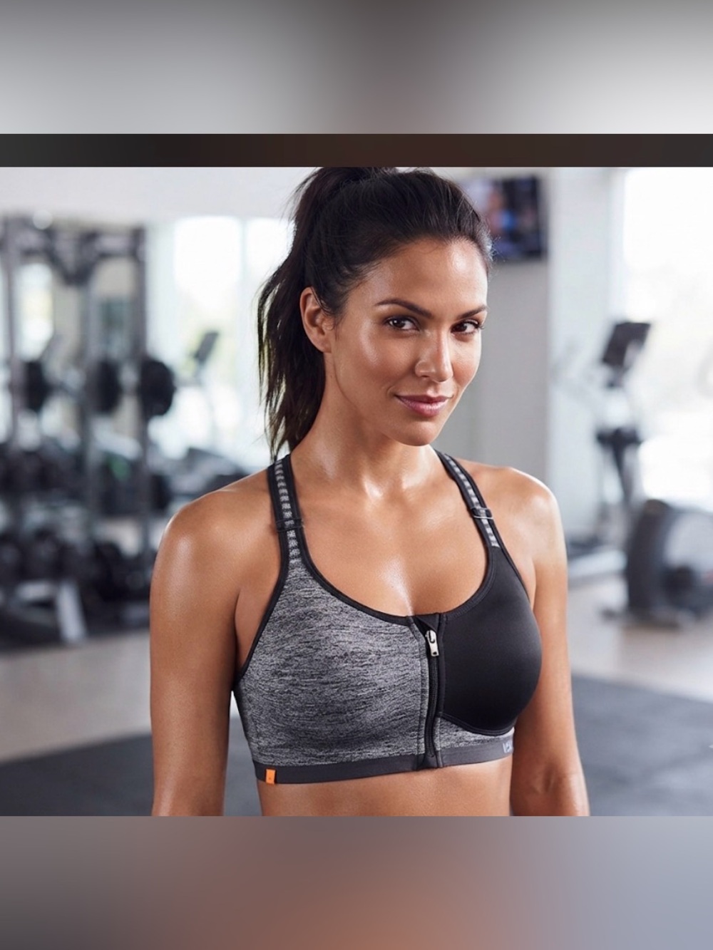 Victoria's Secret VSX Sport Front-Zip Sports Bra - Gray/Black - Size 34DDD